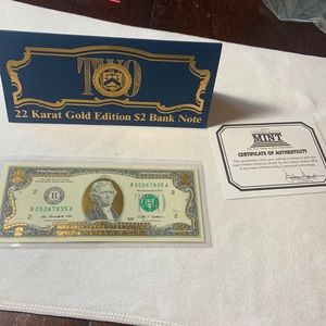 22 karat gold edition $2 bank note